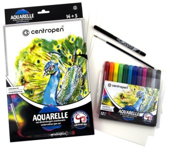 AQUARELLE - sada - akvarelových barev 12 ks + příslušenství / CENTROPEN