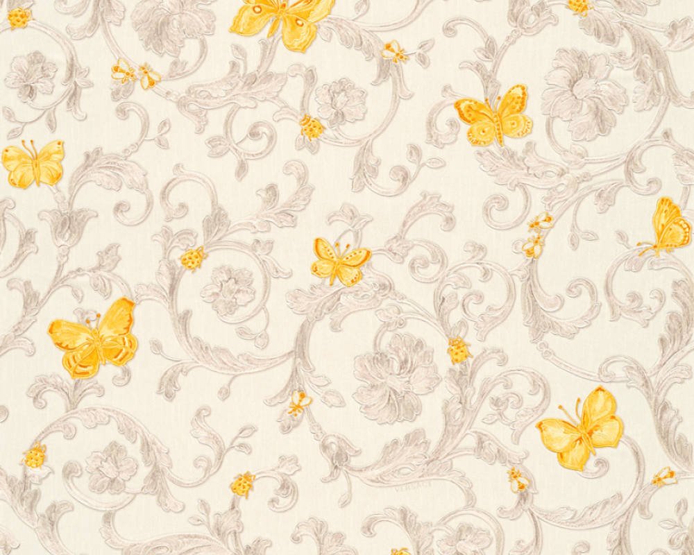 Luxusní zámecká vliesová tapeta 34325-3 se žlutými motýlky / Tapety na zeď 343253 Versace 3 (0,70 x 10,05 m) A.S.Création